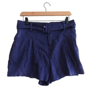 JOIE 100% Linen Belted Pleated Pocket Shorts in Purple Preppy - Size M
